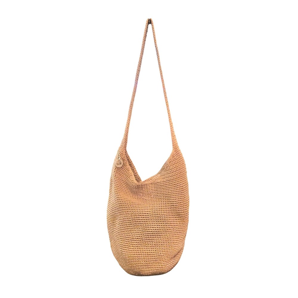 The Sak Crochet Hobo Bag Womens Medium Tan Taupe Slouchy Shoulder Bag Boho